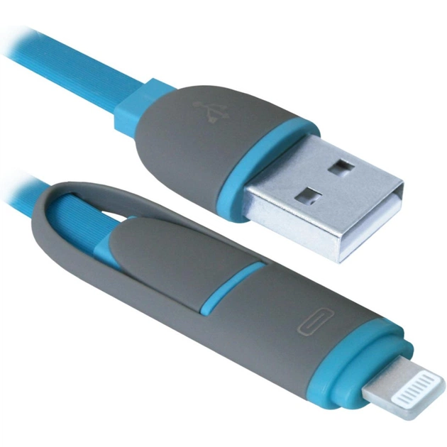 Дата кабель USB 2.0 AM to Lightning + Micro 5P 1.0m blue Defender (87487) - изображение 1