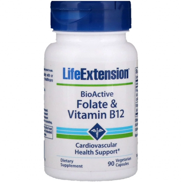 Витамин Life Extension Фолат и B12, BioActive Folate & Vitamin B12, 90 Вегетарианс (LEX-18429) - изображение 1