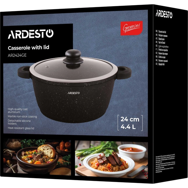 Каструля Ardesto Gemini Anzio скляна кришка 24 см 4,4 л чорна (AR2424GE) - picture 10