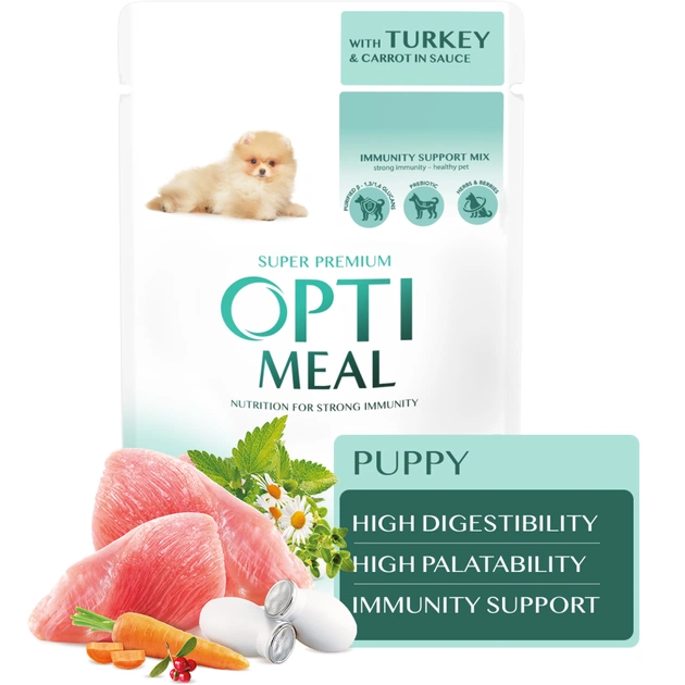 Вологий корм для собак Optimeal для цуценят з індичкою та морквою в соусі 100 г (4820215369619) - picture 2
