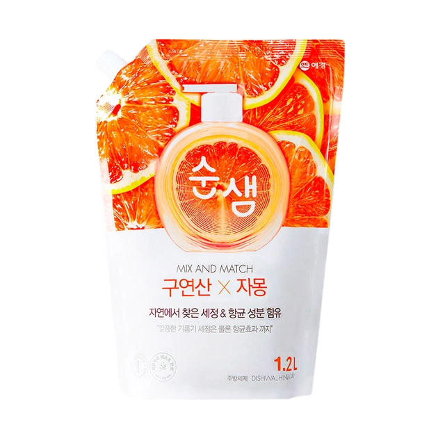 Засіб для ручного миття посуду Aekyung Soonsaem Citric Acid Grapefruit Запаска 1.2 л (8801046303207) - изображение 1