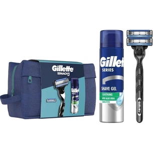 Набір косметики Gillette Бритва Mach3 з 2 змінними картриджами + Гель для гоління Series 200 мл + Косметичка (8700216075251) зображення 1