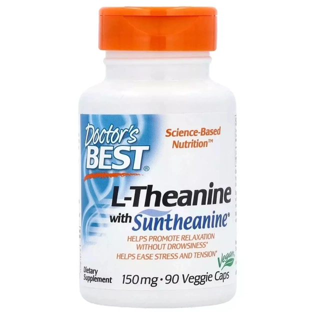 Амінокислота Doctor's Best L-теанін, 150 мг, L-Theanine with Suntheanine, 90 вегетаріанських капсул (DRB-00197) - зображення 1
