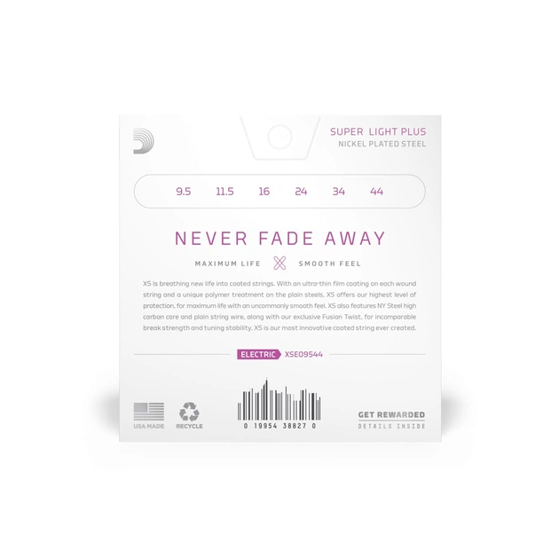 Струни для гітари D'Addario XS Coated Electric Guitar Strings Super Light Plus (9.5-44) (XSE09544) - picture 3