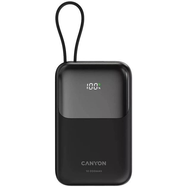 Батарея универсальная Canyon 10000mAh OnPower 101 PD/22.5W built-in cable Black (CNS-CPB101BK) - изображение 1