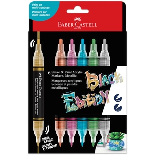 Набір маркерів Faber-Castell акрилові двобічні Black Edition Shake & Paint Acrylic Marker, 6 кольорів металіків (33049) зображення 1