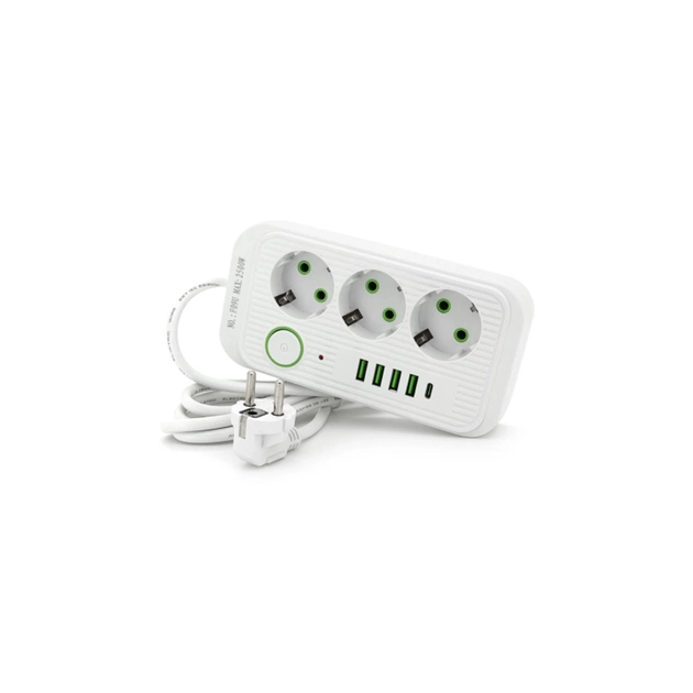 Мережевий фільтр живлення Voltronic F09U, 3 роз EU, 4USB White (F09U-White) - зображення 1