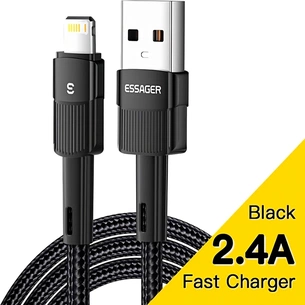 Дата кабель USB 2.0 AM to Lightning 2.0m 2.4A black Essager (EXCL-XCA01) зображення 1