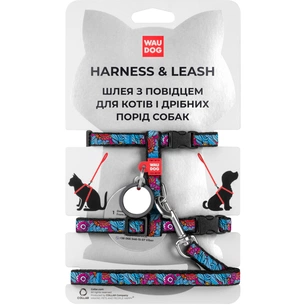 Шлея для котів WAUDOG Nylon з QR-паспортом "Літо" з повідцем XS (5482) зображення 1