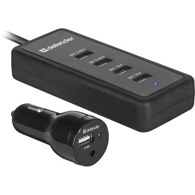 Зарядний пристрій Defender ACA-02 авто, 5 портів USB, 5V / 9.2A (83568) - зображення 1