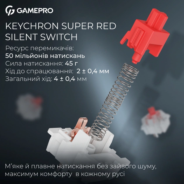 Клавіатура GamePro Asgard Drakkar Keychron Super Red Switch Wireless/Bluetooth/USB UA Black (MK305BK) - picture 9
