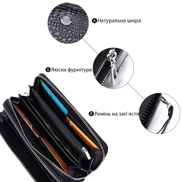 Кошелек ST Leather Из лакированной натуральной кожи Черный (22693) - изображение 4
