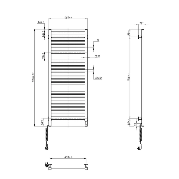 Сушарка для рушників Navin Авангард Х, 1200х480х71мм, Wi-Fi, сталь, чорний муар, ліве підключення (12-272155-4812) - изображение 10