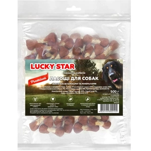 Ласощі для собак Lucky Star Гантельки з м'ясом качки на пресованій кістці з сиром'ятної шкіри 200 г (4820112457907) зображення 1