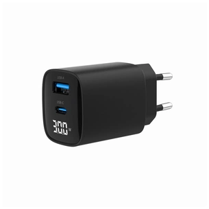 Зарядний пристрій Gembird 1xUSB-A (QC3.0 18W) + 1 Type-C (PD20W) LCD black (TA-UC-PDQC30LCD-BK-01) зображення 1