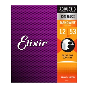 Струни для гітари Elixir 11052 Nanoweb 80/20 Bronze Acoustic Light (12-53) (236030) зображення 1