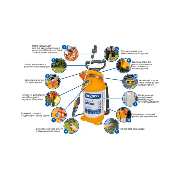 Обприскувач HoZelock 12л Pulsar Plus+ баготорижимна форсунка "Multi Nuzzle" (10644) - изображение 4