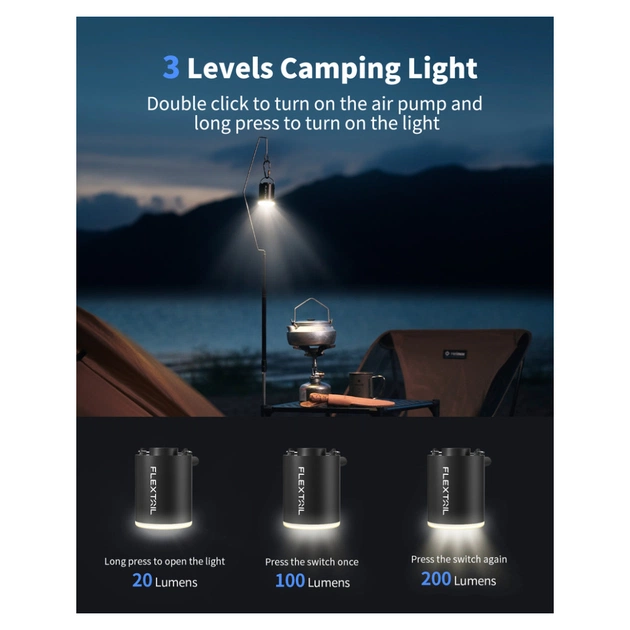 Насос для надувних меблів Flextail Tiny Pump Х з функцією ліхтаря, помаранчевий (6975755964379) - picture 6