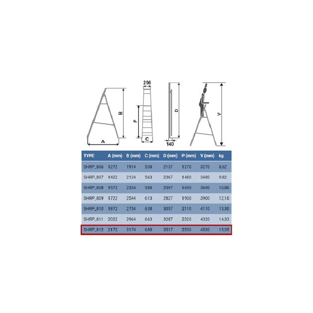Драбина ELKOP cтремянка 12сх. верхя сходинка-2,5м проф. (SHRP 12) - picture 4