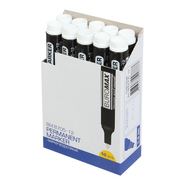 Маркер Buromax водостійкий 1-4 мм, білий (BM.8705-12) - picture 3