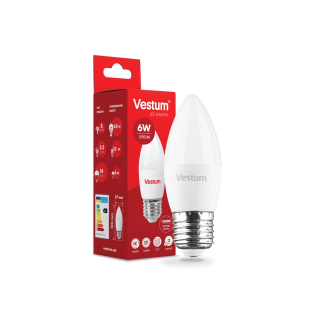 Лампочка Vestum C37 6W 4100K 220V E27 (1-VS-1301) - зображення 1