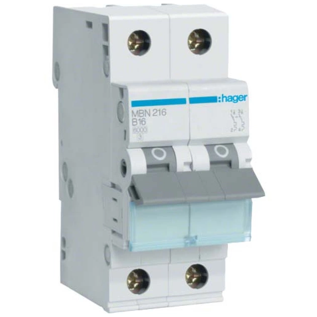 Автоматический выключатель Hager 2-п. B 16A (6kA) 2M (A) (MBN216) - изображение 1