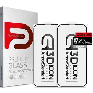 Скло захисне Armorstandart Icon 3D iPhone 15 Pro Max Black 2pcs (ARM74271) зображення 1