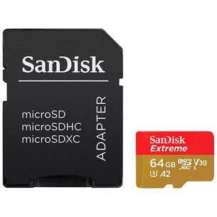 Карта пам'яті SanDisk 64GB microSD class 10 UHS-I Extreme For Action Cams and Dro (SDSQXAH-064G-GN6AA) изображение 1