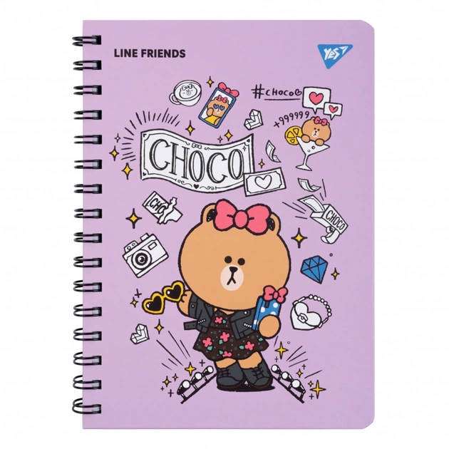 Блокнот Yes Line Friends Choco А5 80 листов двойная спираль с резинкой Линия (151771) - изображение 1