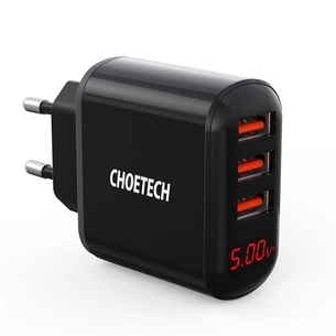 Мережевий зарядний пристрій Choetech (3USBх2.4A) Black (Q5009-EU) зображення 1