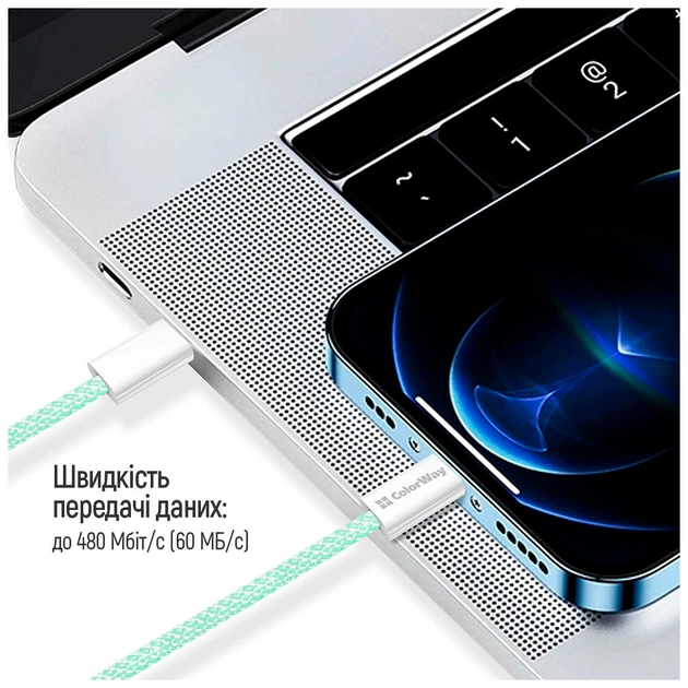 Дата кабель USB-C to Lightning 1.0m 27W green ColorWay (CW-CBPDCL061-G) - picture 12