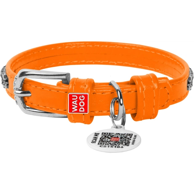 Ошейник для животных WAUDOG Glamour с QR-паспортом "Стразы" XS Ш 9 мм оранжевый (33064) - изображение 1