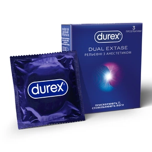 Презервативы Durex Dual Extase рельефные с анестетиком 3 шт. (5052197053401) изображение 1