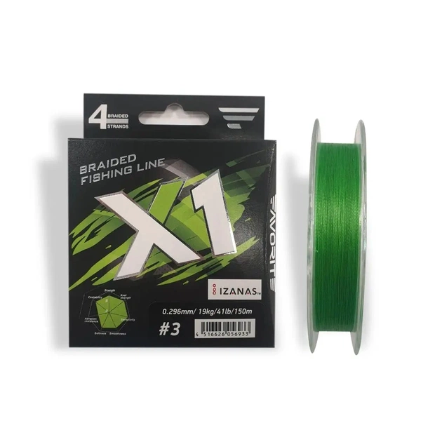 Шнур Favorite X1 PE 4x 150m 3.0/0.296mm 41lb/19.0kg Light Green (1693.11.35) - изображение 1