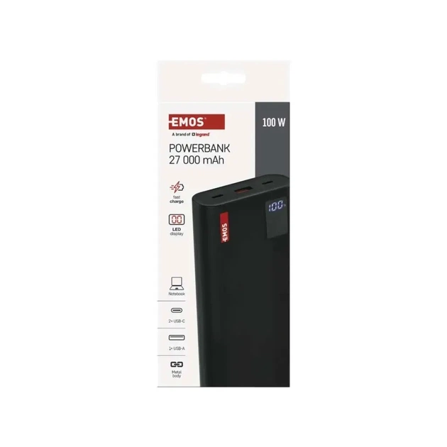 Батарея універсальна EMOS 27000mAh NTBF30, 100W, Pass-through, black (B0561B) - зображення 10