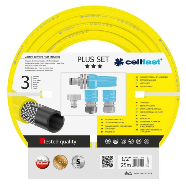 Шланг для поливу Cellfast набір PLUS, 1/2', 25м, 3 шари, зрошувач, комплект для підключення (10-290) - зображення 1