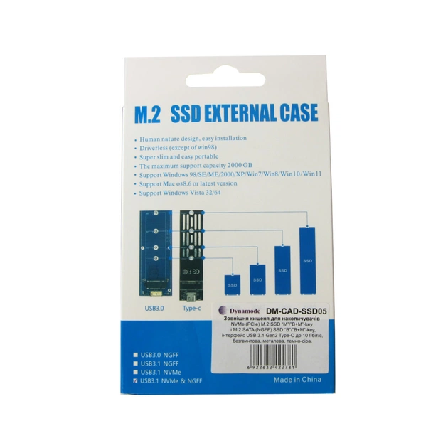 Кишеня зовнішня Dynamode M.2 SSD NVMe/SATA combo USB3.2 GEN2 USB-C (DM-CAD-SSD05) - picture 10