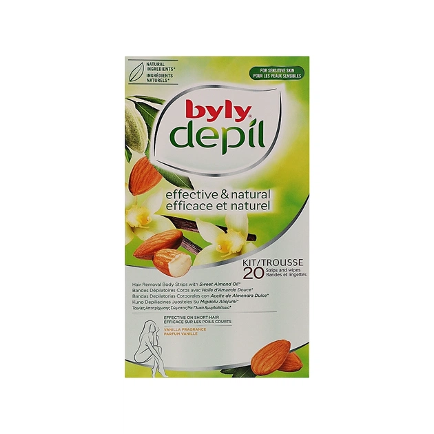 Воскові смужки Byly Для депіляції чутливої шкіри тіла з Мигдалем та Ваніллю 20 шт (8411104043367) - picture 1