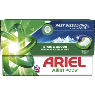 Капсули для прання Ariel Pods All-in-1 Гірське джерело 22 шт. (8700216765466) зображення 1