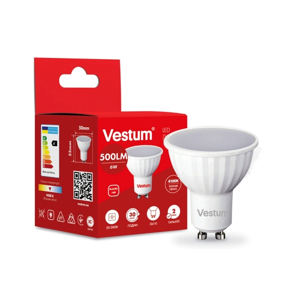 Лампочка Vestum MR16 6W 4100K 220V GU10 (1-VS-1506) - зображення 1