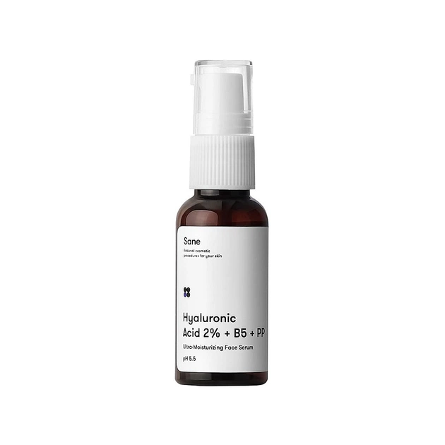 Сыворотка для лица Sane Hyaluronic Acid 2% + B5 + PP С гиалуроновой кислотой и витаминами B5 РР 30 мл (4820266830496) - изображение 1