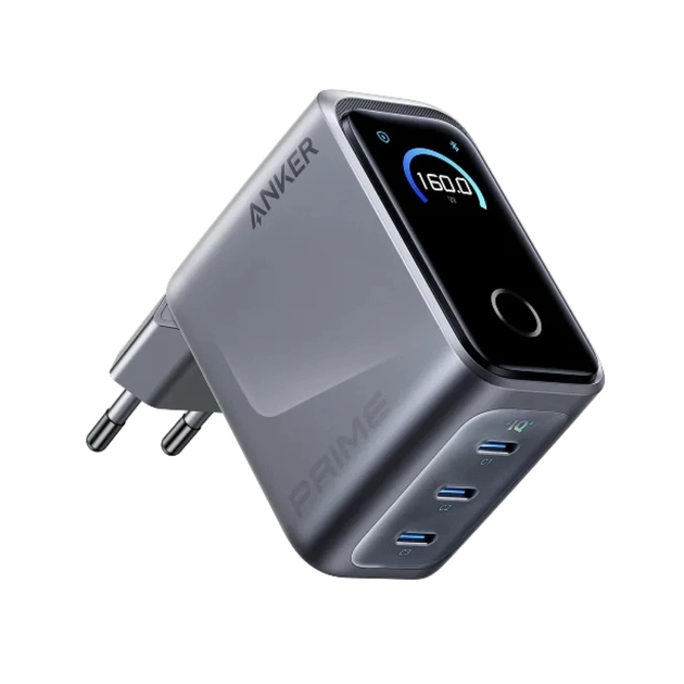Зарядное устройство Anker 3xUSB-C PD3.1 160W GaNPrime w Display silver (A2687341) - изображение 1