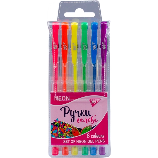 Ручка гелевая Yes Neon набор 6 шт (411706) - изображение 1