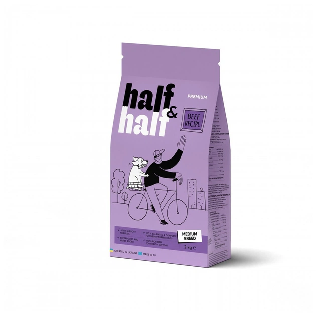 Сухий корм для собак Half&Half для середніх порід з яловичиною 2 кг (4820261920741) - зображення 1