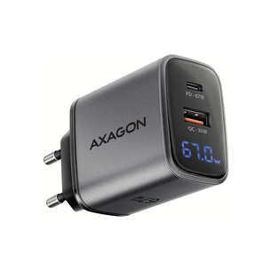 Зарядний пристрій AXAGON 1xUSB-C PD67W + 1xUSB QC4+ PPS display gray (ACU-PQ67D) зображення 1