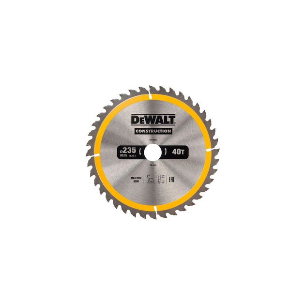 Диск пильний DeWALT СONSTRUCTION , 235 х 30 мм, 40 z, АТВ, 10 градусів (DT1955) - зображення 1