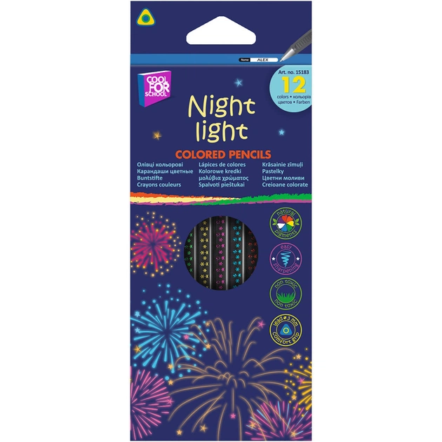 Олівці кольорові Cool For School Night light тригранні 12 кольорів (CF15183) - picture 1
