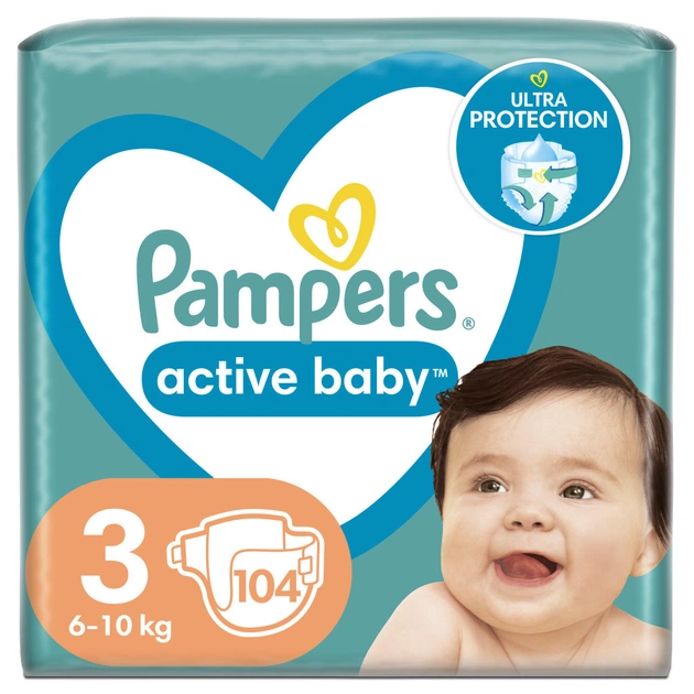 Підгузки Pampers Active Baby Midi Розмір 3 (6-10 кг) 104 шт (8001090950215) - изображение 1