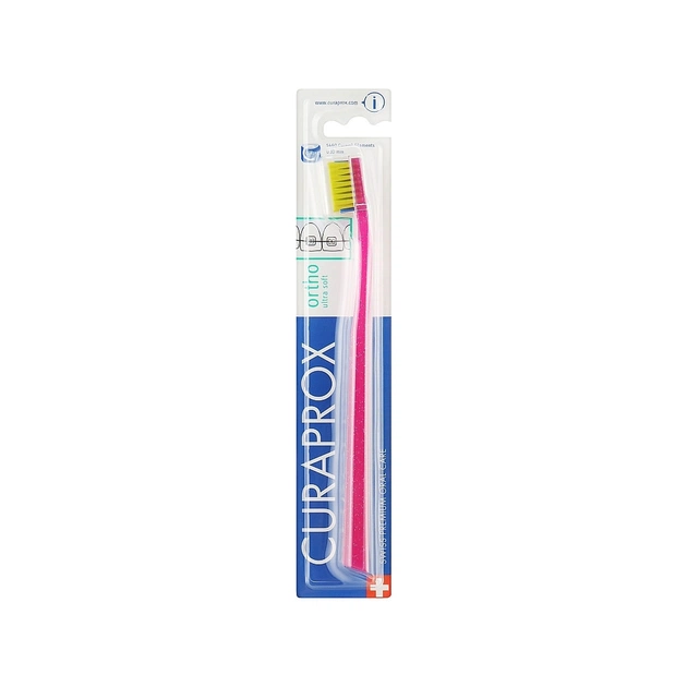 Зубна щітка Curaprox CS 5460 Ortho Ultra Soft Ультрам'яка ортодонтична Рожева із салатовою щетиною (CS 5460 Ortho-10) - зображення 1