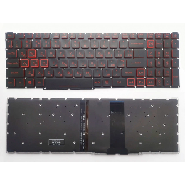 Клавіатура ноутбука Acer Nitro 4 AN515-43/AN515-54/AN517-51/AN715-51 чорна з червоною підсвіткою (A46215) - изображение 1